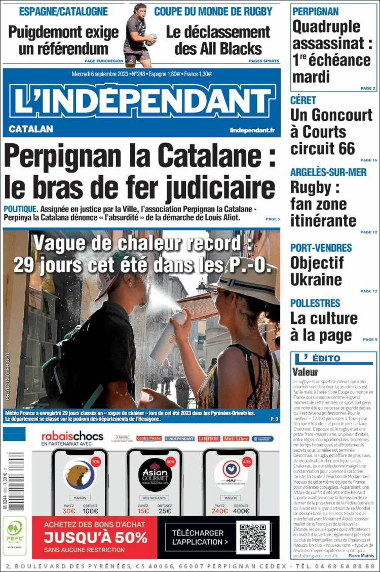 Portada de Le Indépendant (Francia)