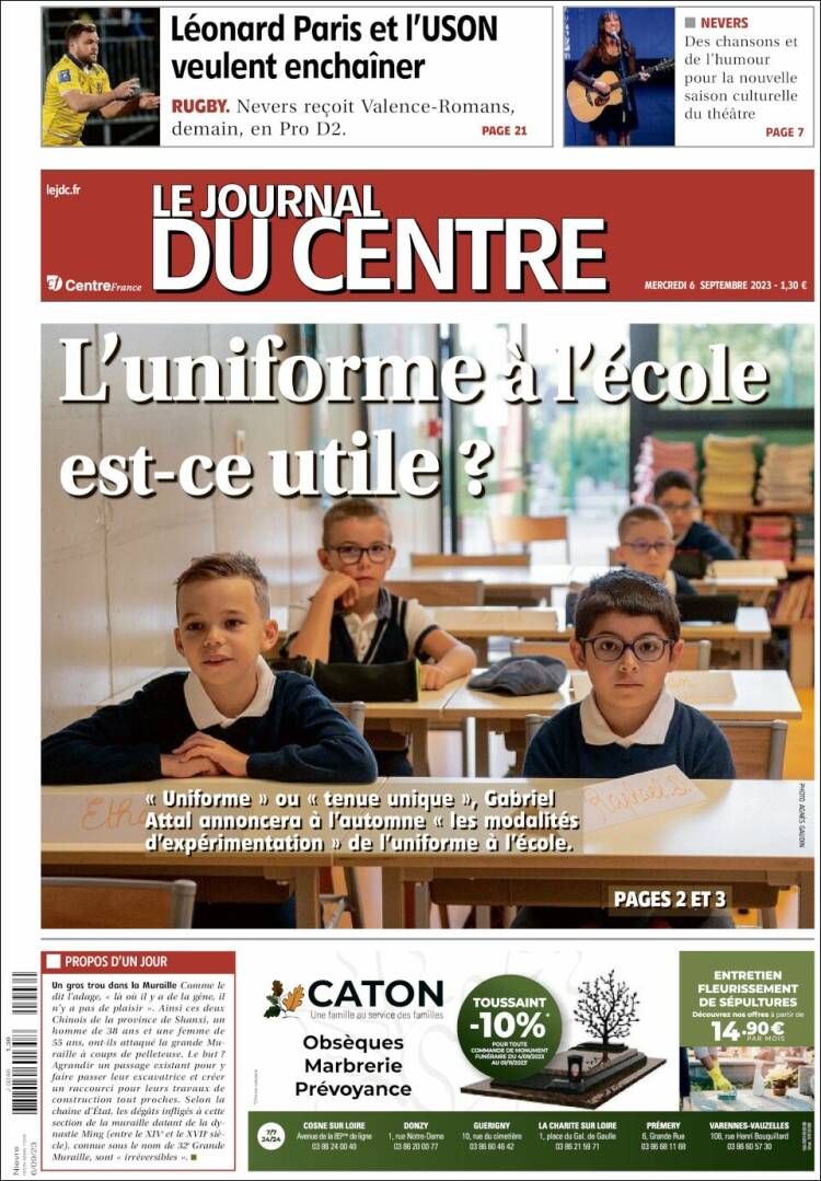 Portada de Le Journal du Centre (Francia)
