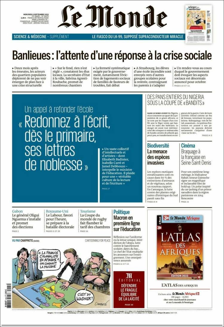 Portada de Le Monde (Francia)