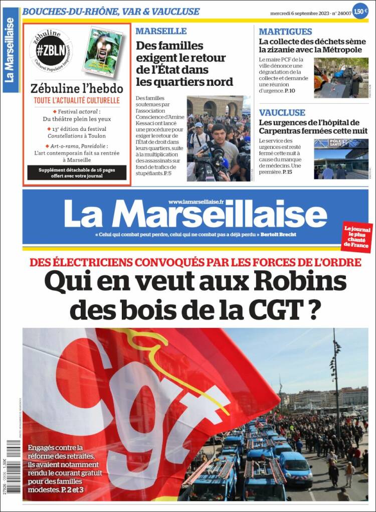Portada de La Marseillaise (Francia)