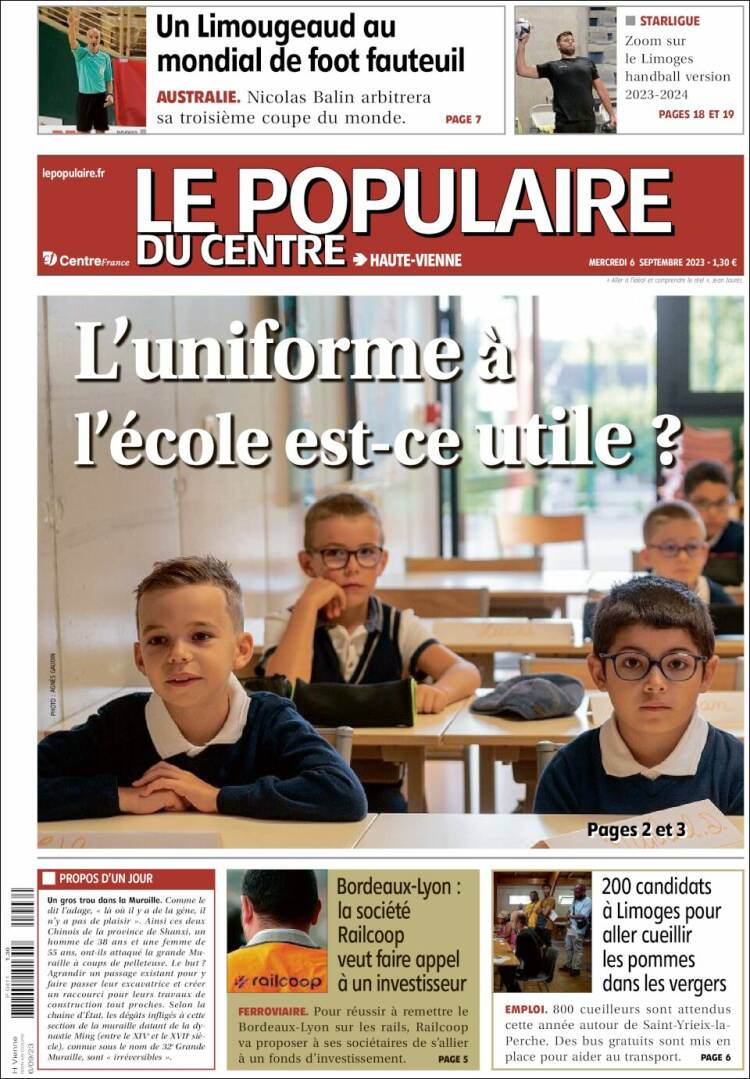 Portada de Le Populaire du Centre (Francia)