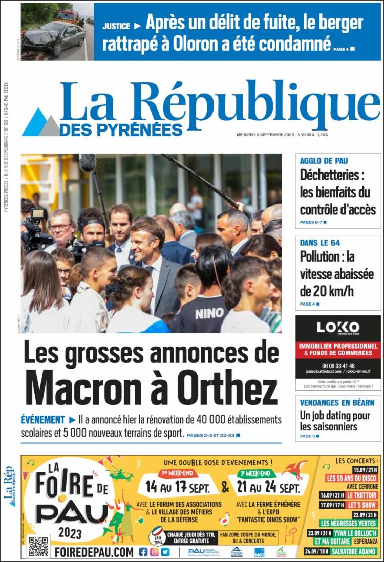 Portada de La République des Pyrénées (Francia)