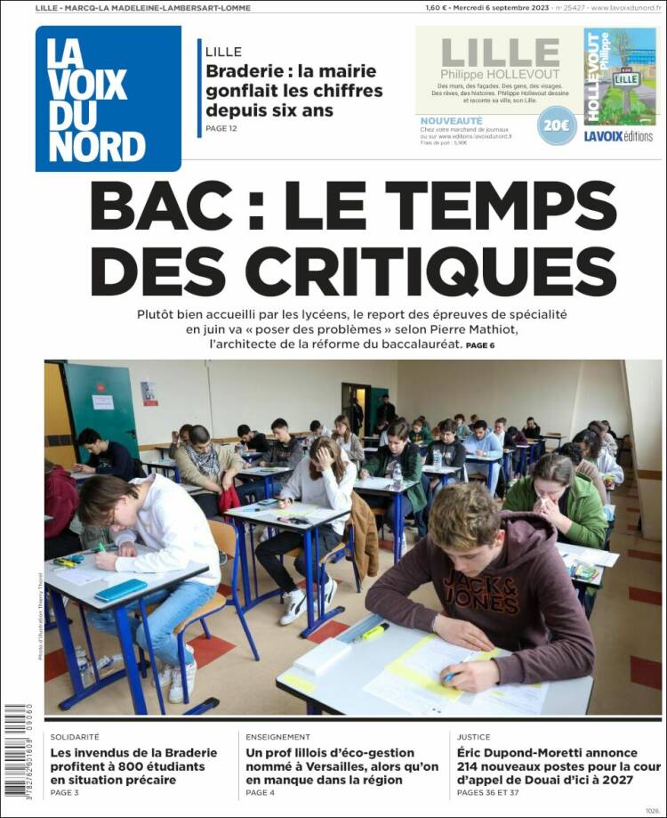 Portada de La Voix du Nord (Francia)