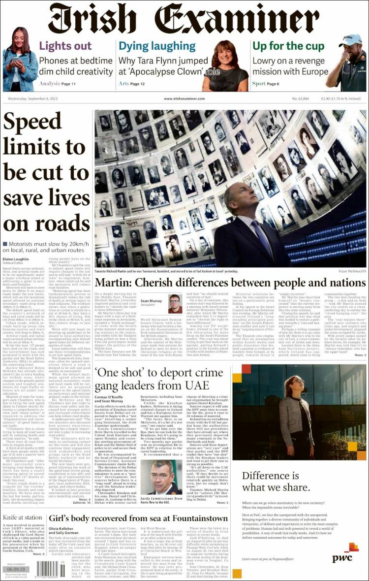 Portada de Irish Examiner (Irlanda)