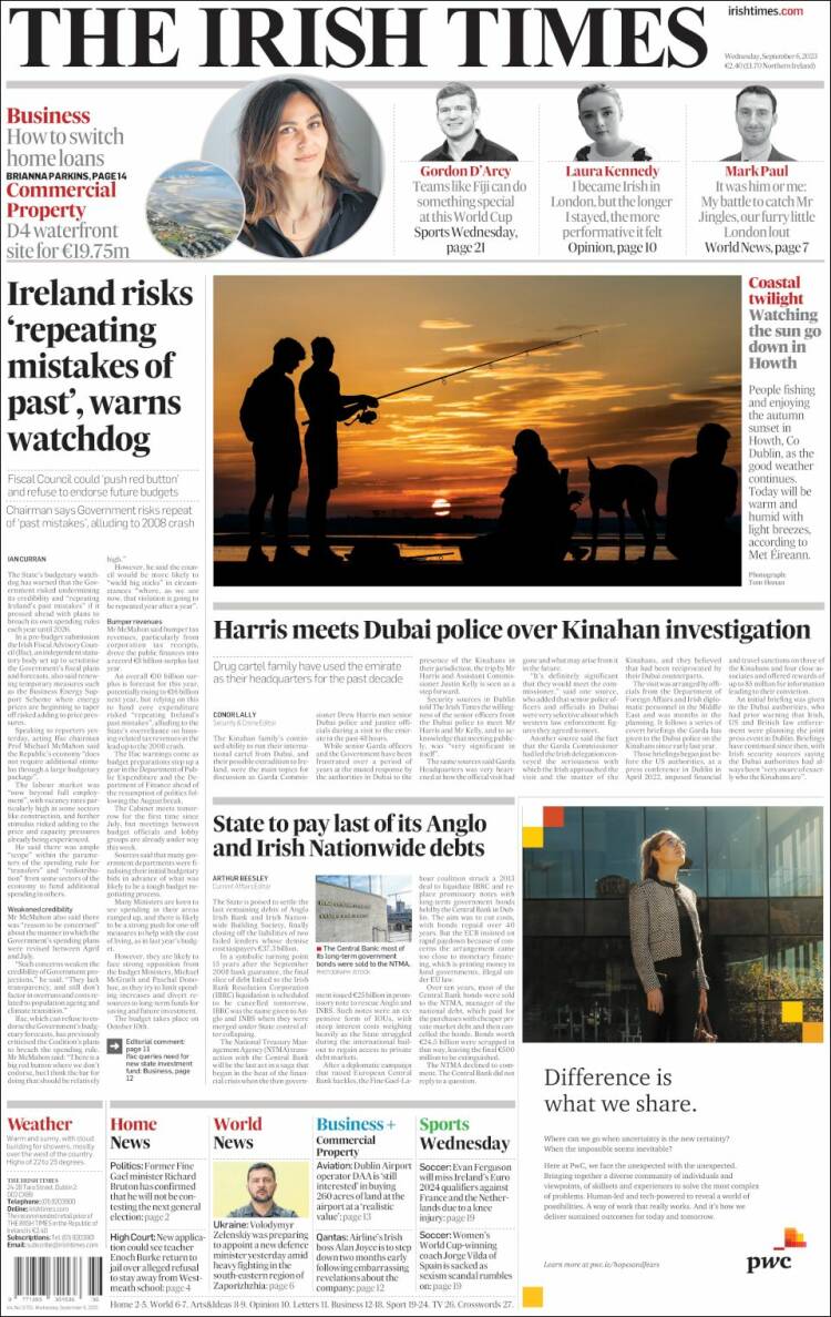 Portada de Irish Times (Irlanda)