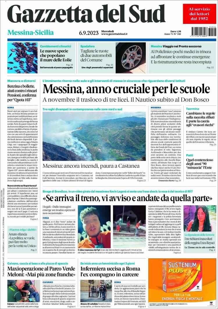 Portada de Gazzetta del Sud (Italia)