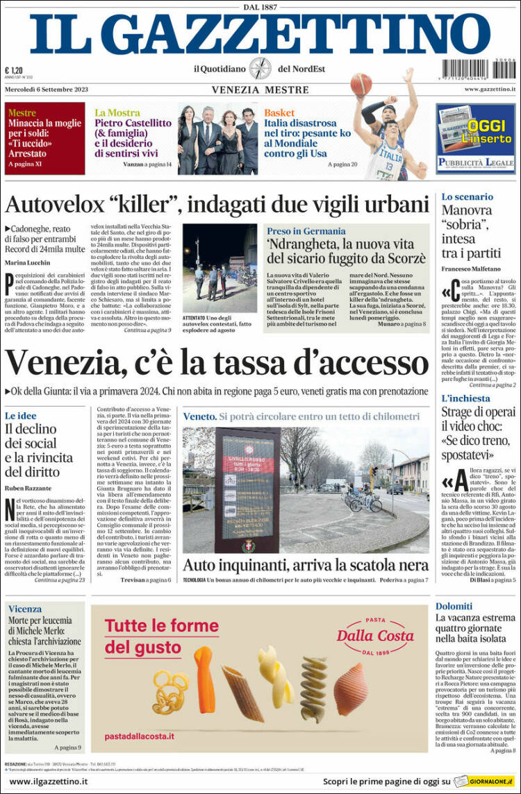 Newspaper Il Gazzettino (Italy). Newspapers in Italy. Today's press ...