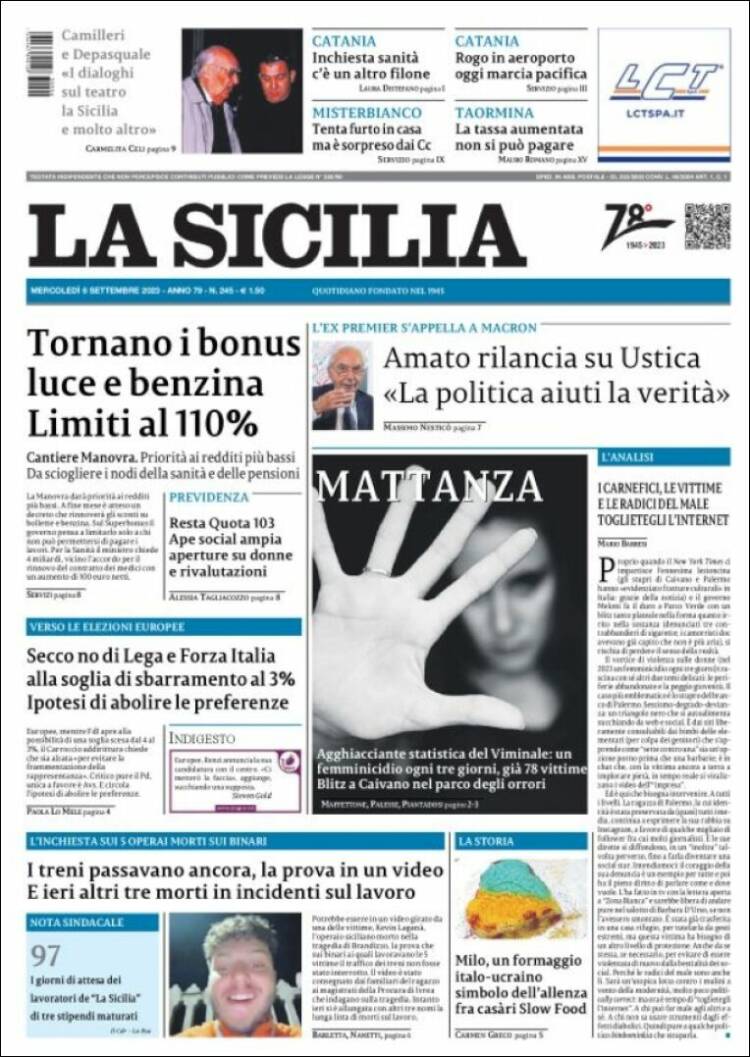 Portada de La Sicilia (Italia)