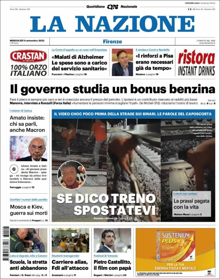 Portada de La Nazione (Italia)