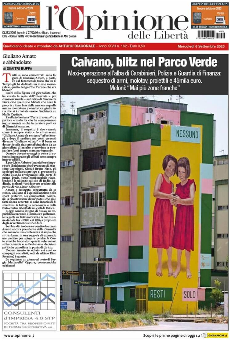 Portada de L'Opinione  delle Libertà (Italia)