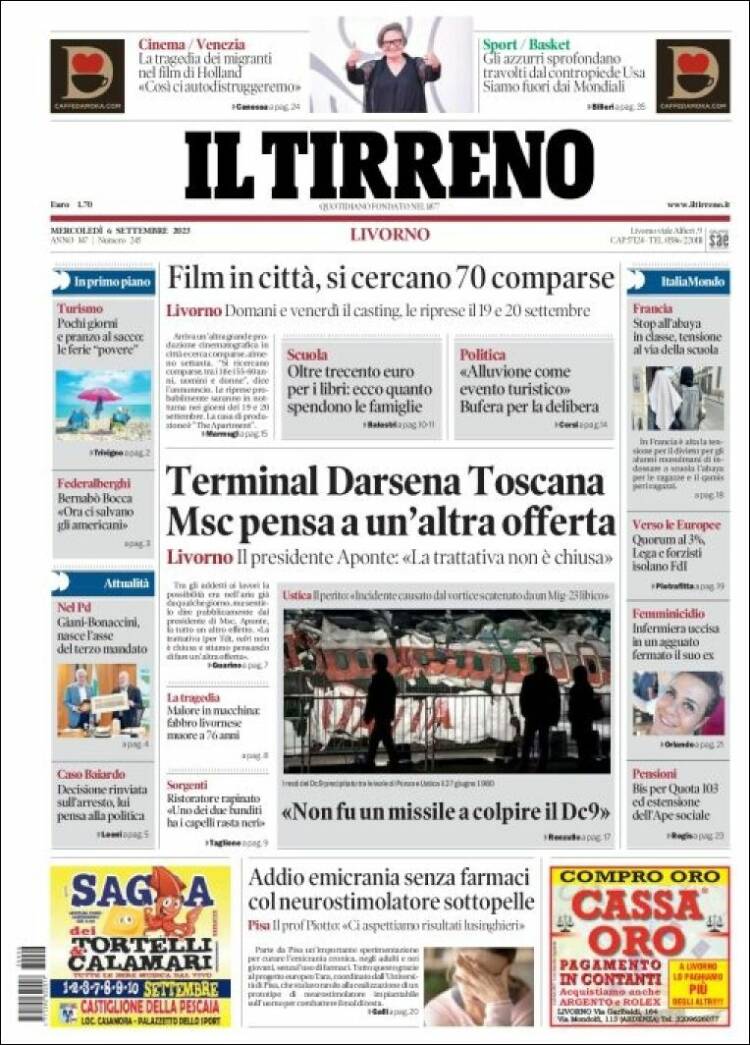 Portada de Il Tirreno (Italia)
