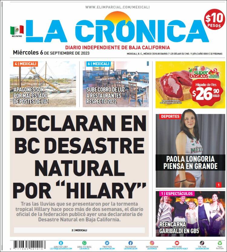 Portada de La Crónica de Baja California (M&eacute;xico)