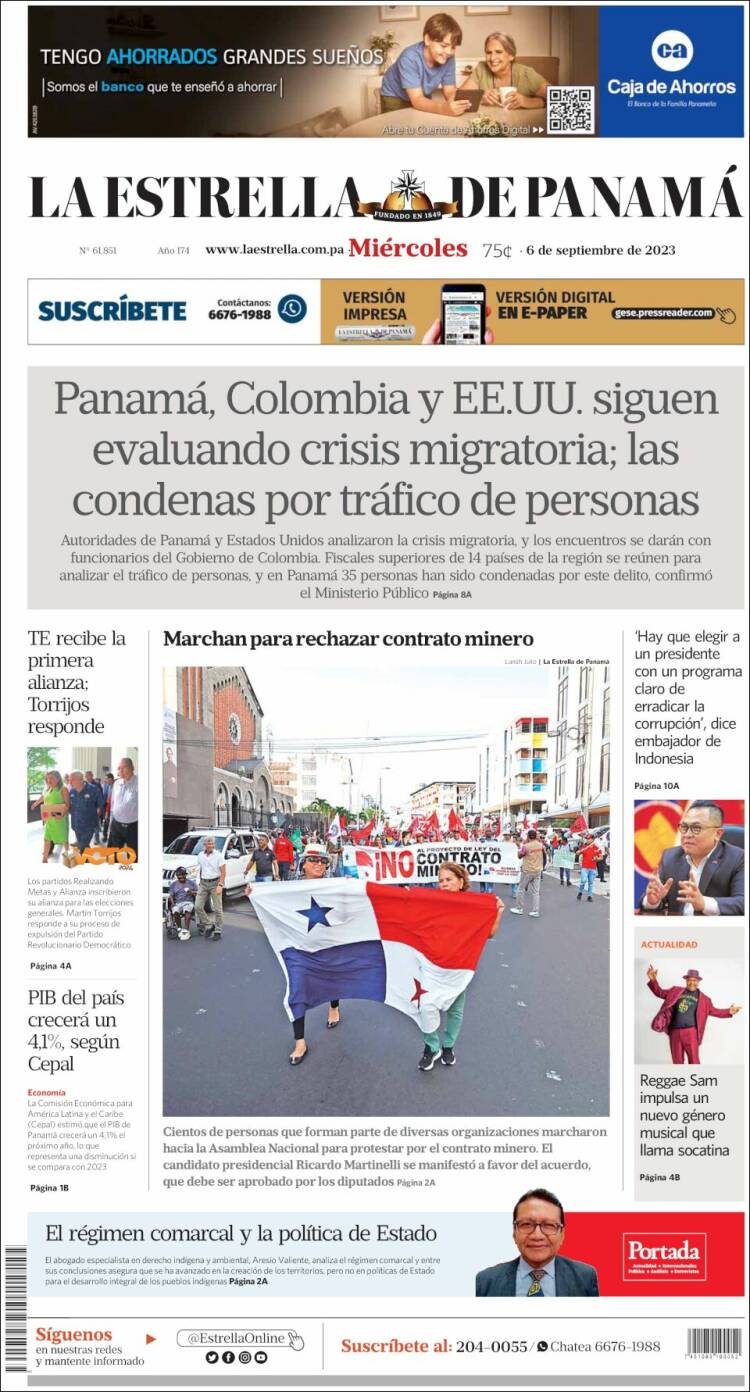 Portada de La Estrella de Panamá (Panam&aacute;)