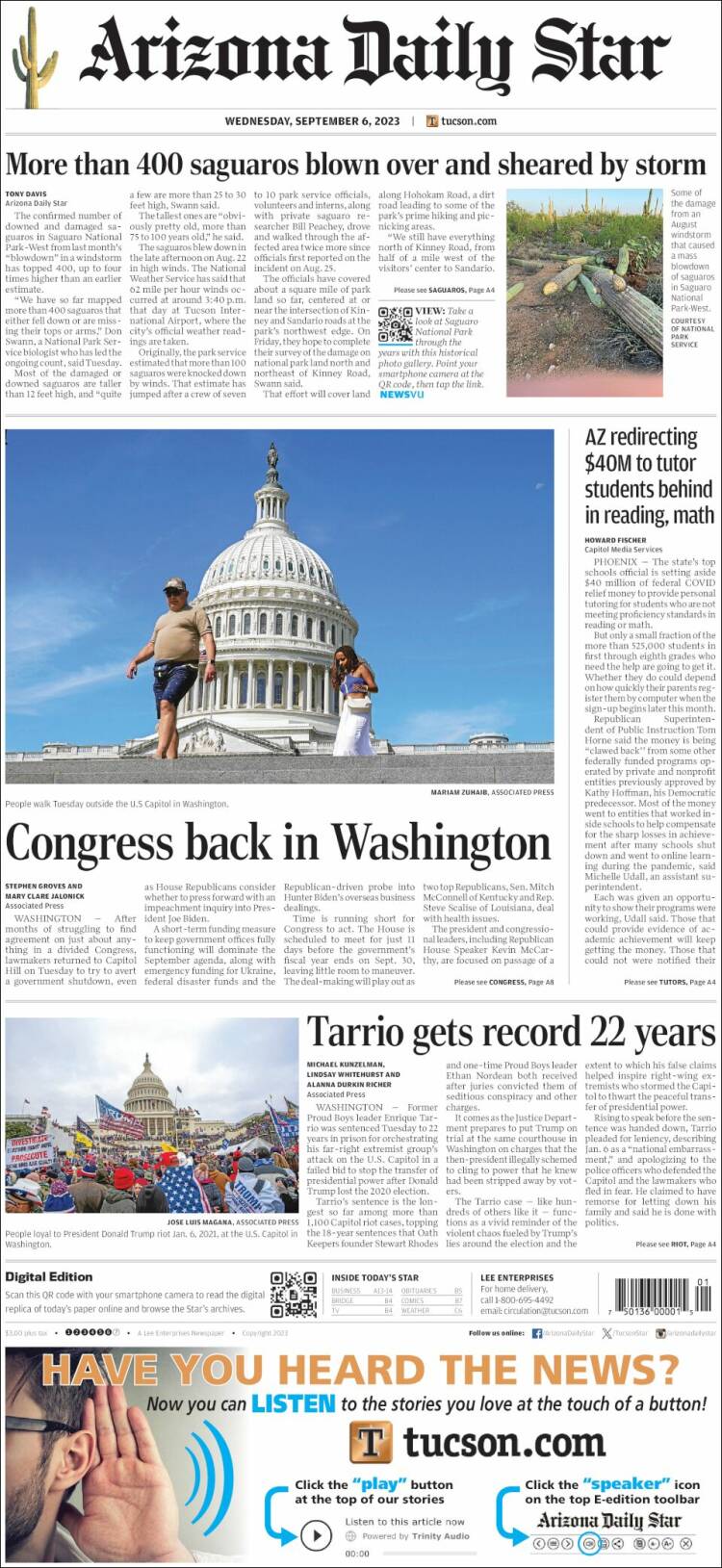 Portada de Arizona Daily Star (USA)