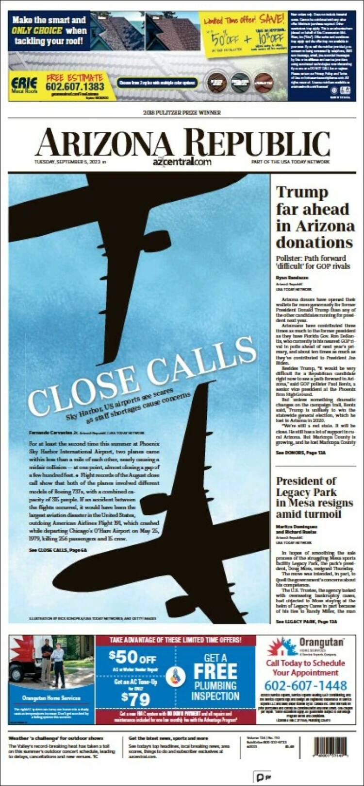 Portada de Arizona Republic News (USA)