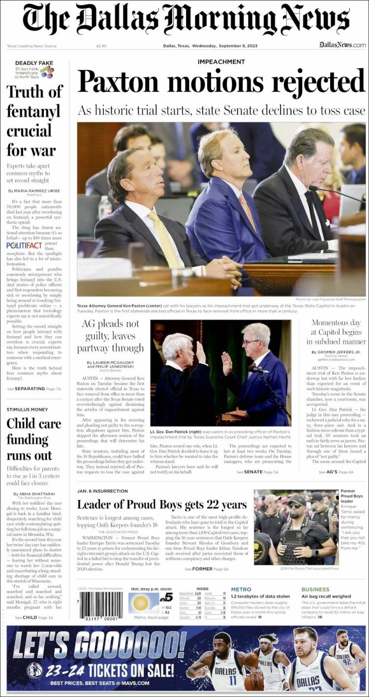 Portada de Dallas Morning News (USA)