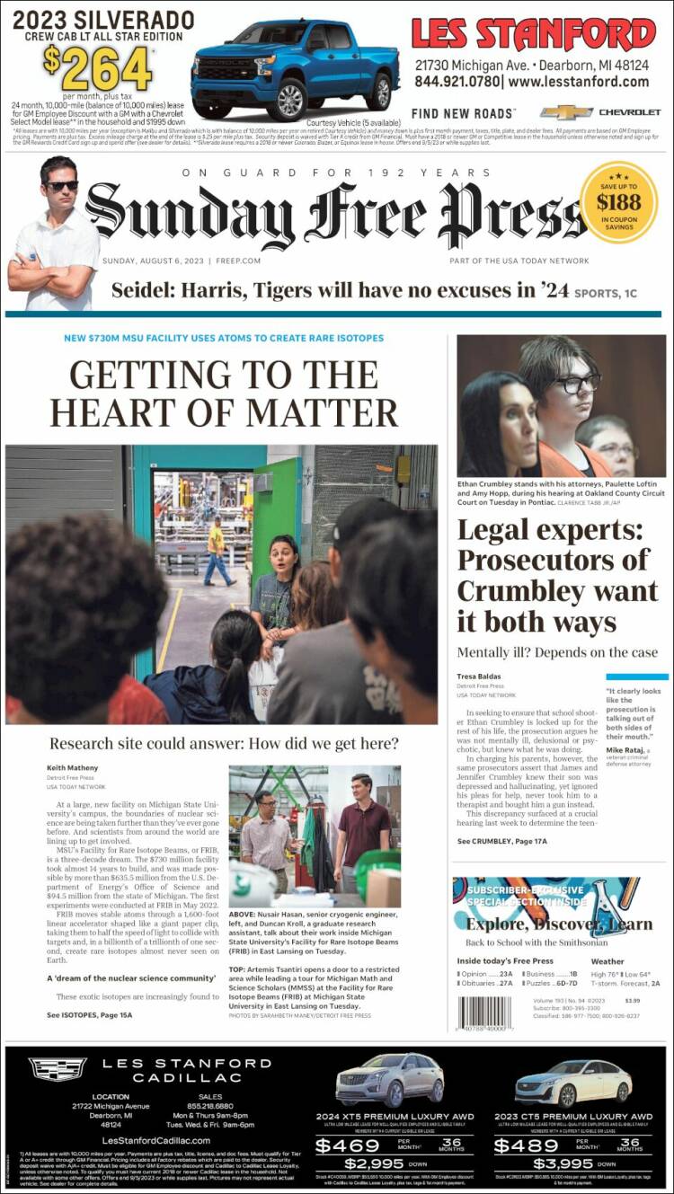 Portada de Detroit Free Press (USA)