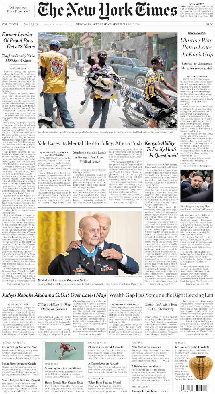 Portada de New York Times (USA)