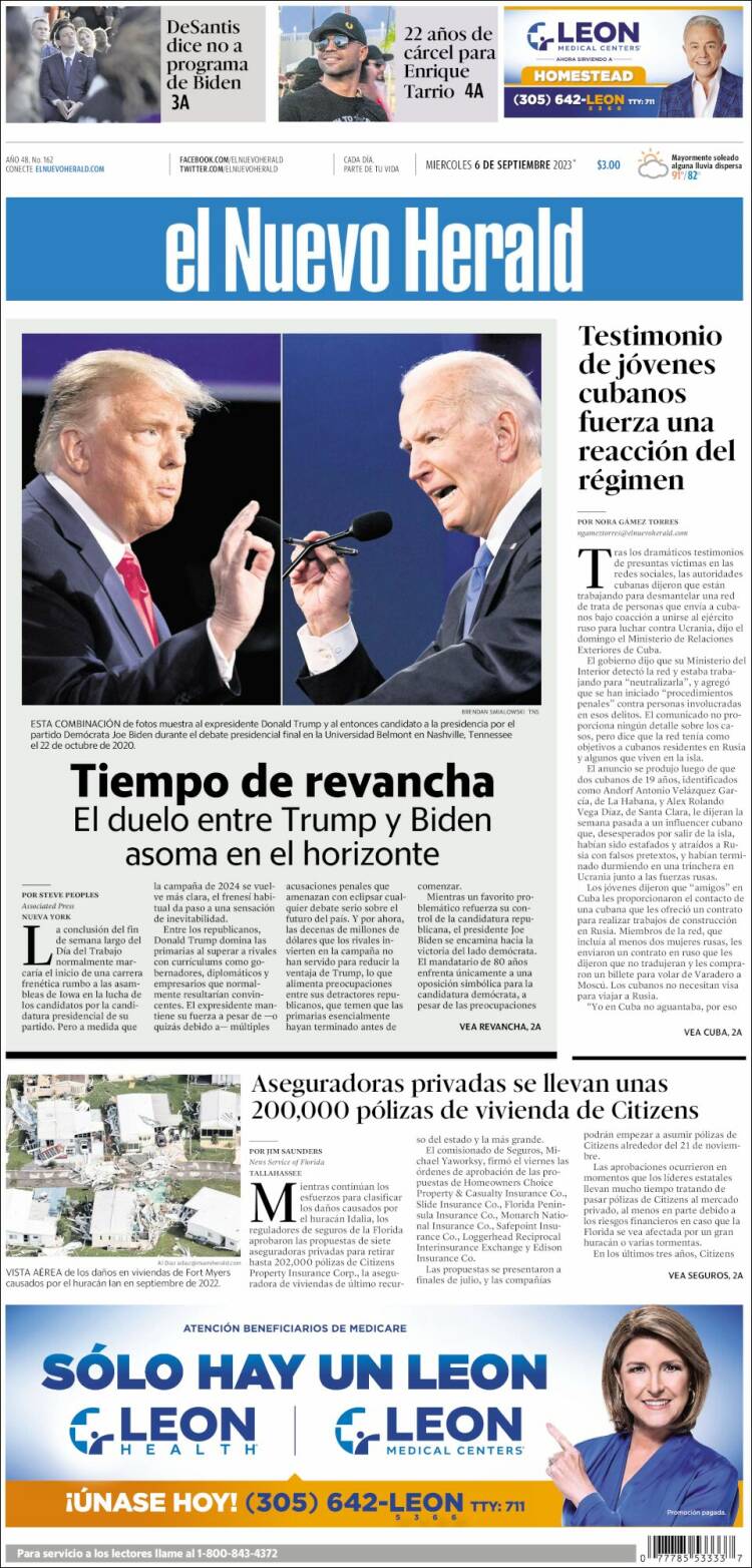 Portada de El Nuevo Herald (USA)