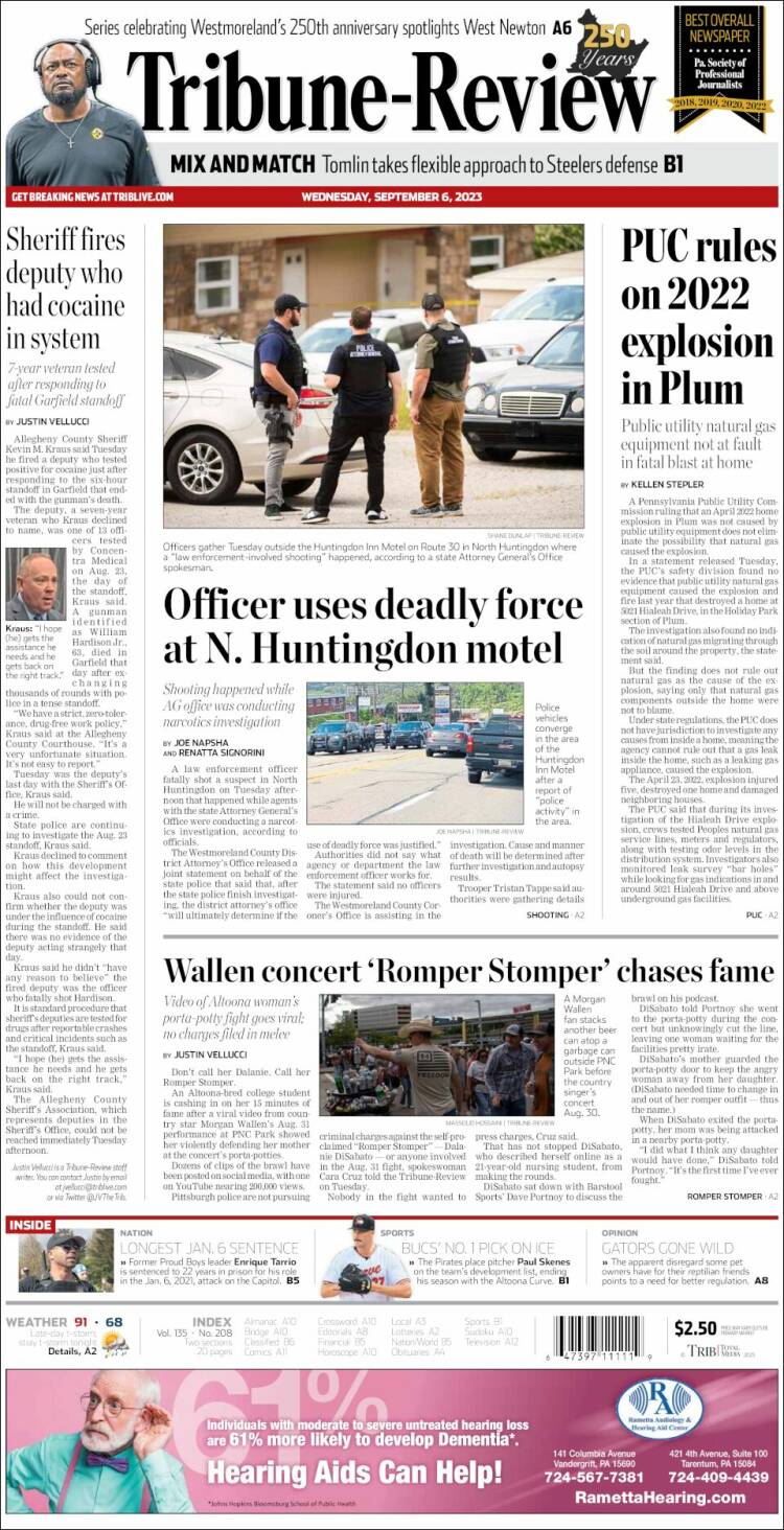 Portada de Tribune-Review (USA)