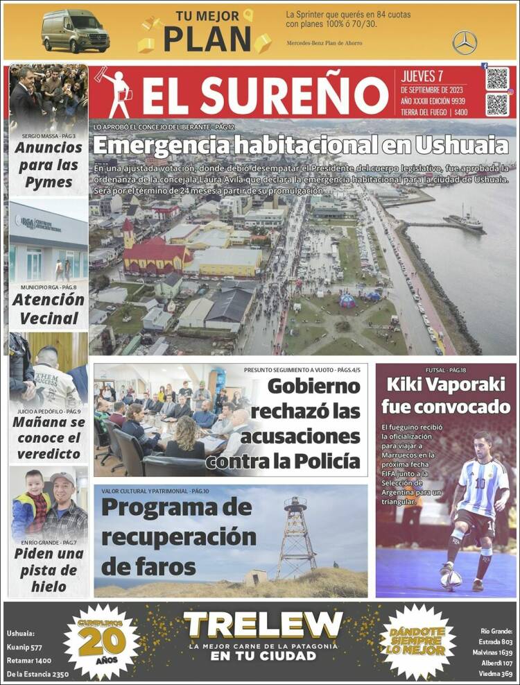 Portada de Diario El Sureño (Argentina)