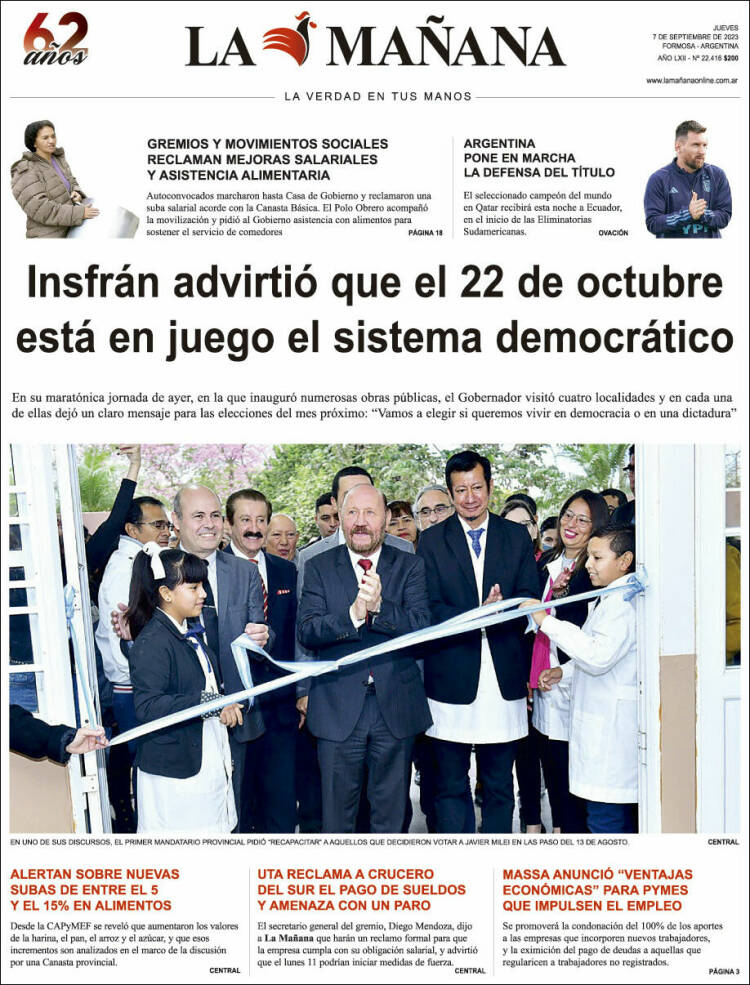 Portada de Diario La Mañana (Argentina)