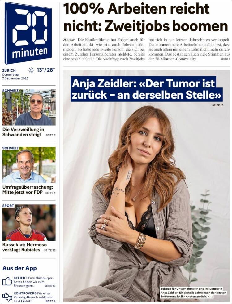 Portada de 20Minuten - Zürich (Suiza)