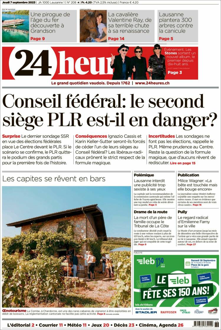 Portada de 24 Heures (Suiza)