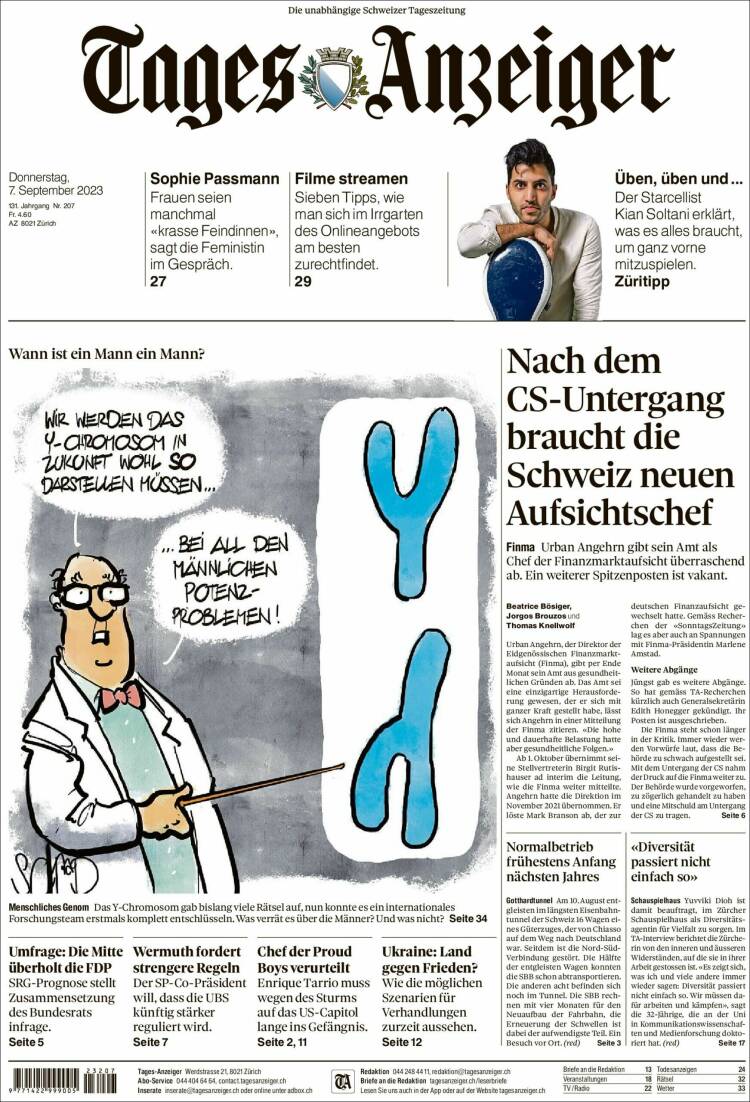 Portada de Tages-Anzeiger (Suiza)