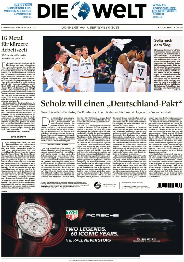 Portada de Die Welt (Alemania)