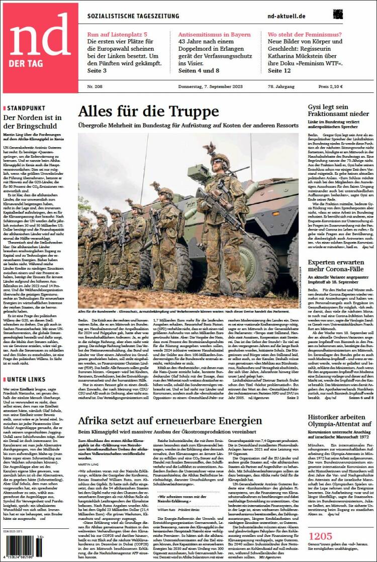 Portada de Neues Deutschland (Alemania)