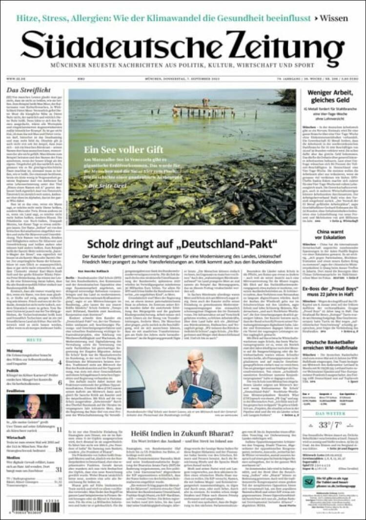 Portada de Sueddeutsche (Alemania)