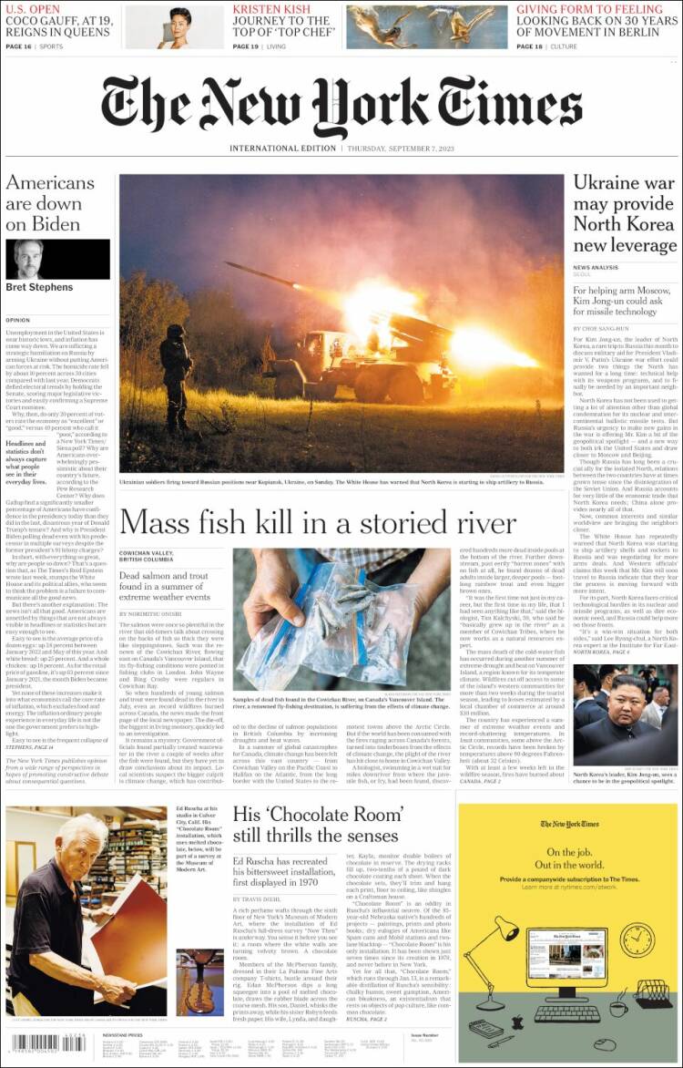 Portada de International New York Times (Europa)