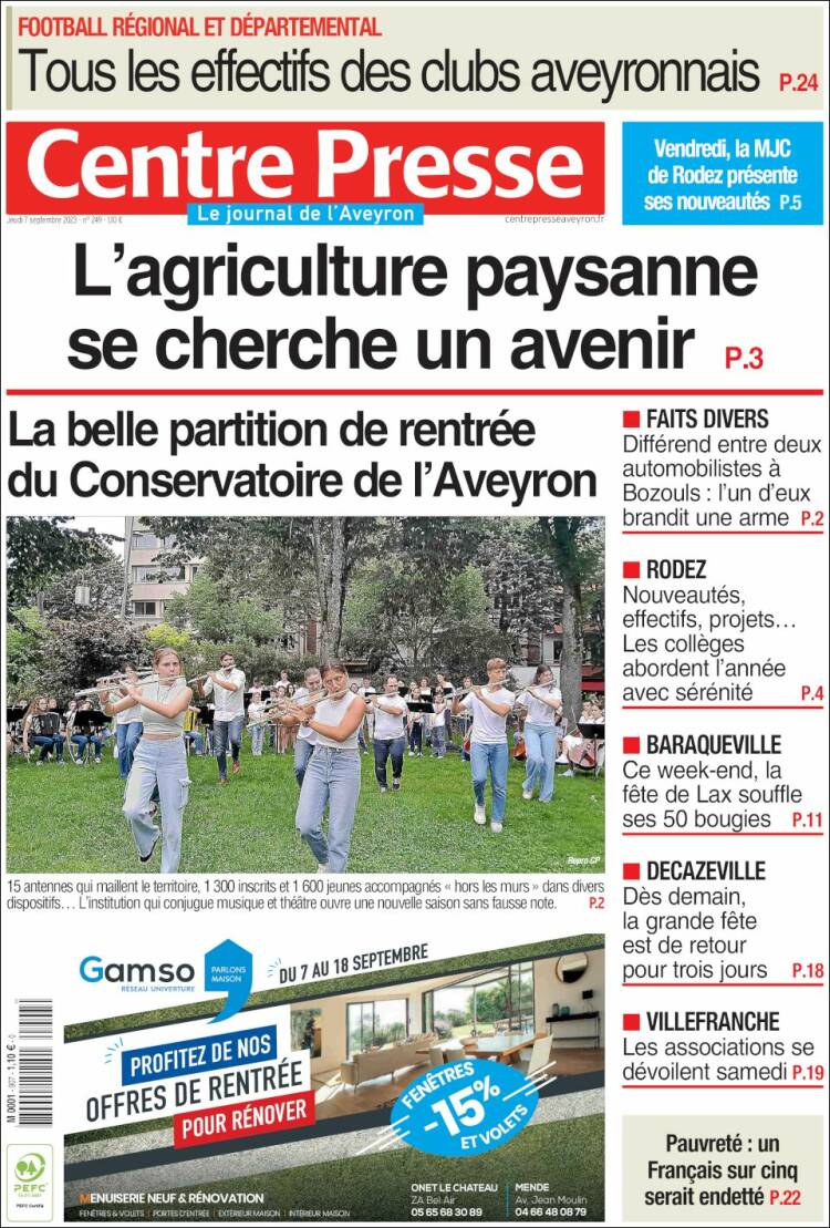 Portada de Centre Presse (Francia)