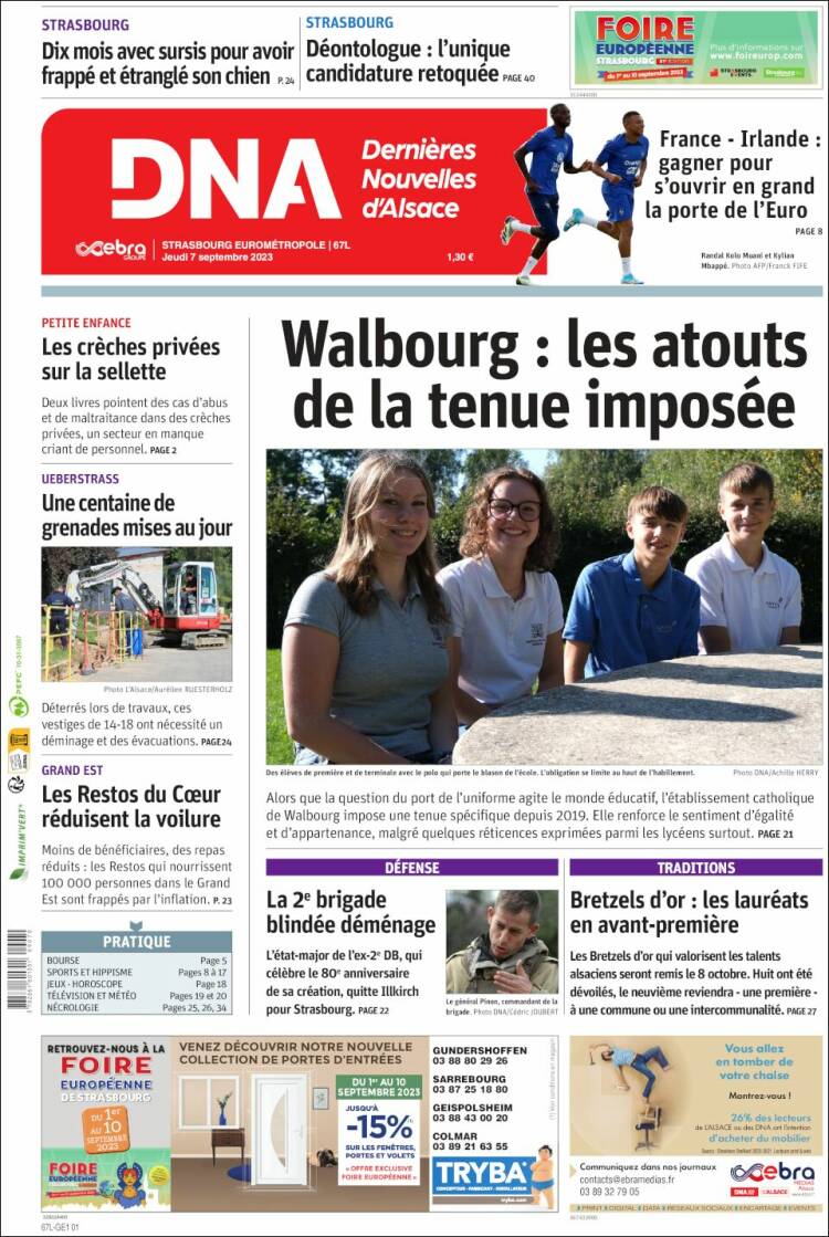 Portada de Les Dernières Nouvelles d'Alsace (Francia)