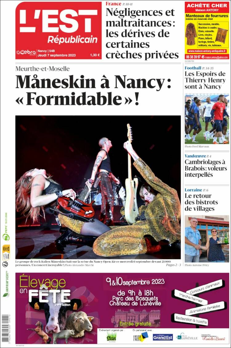 Portada de L'Est Republicain (Francia)