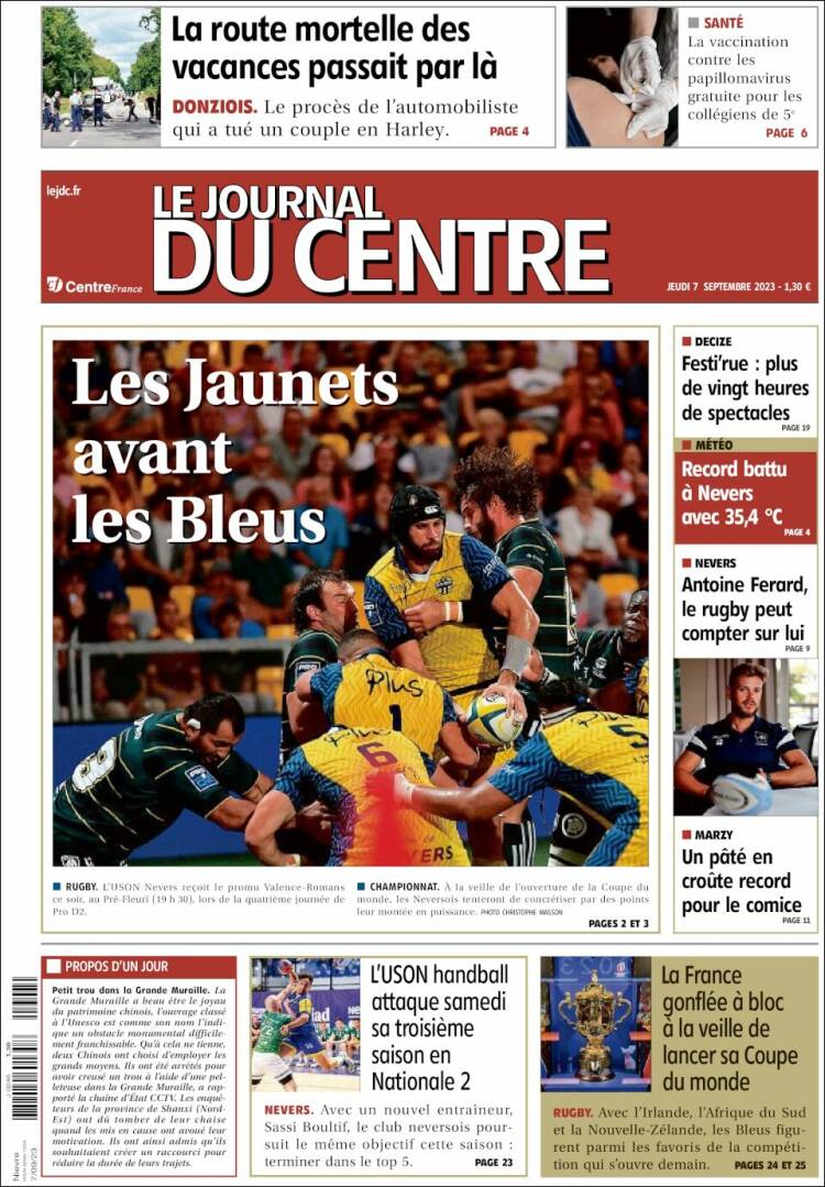 Portada de Le Journal du Centre (Francia)
