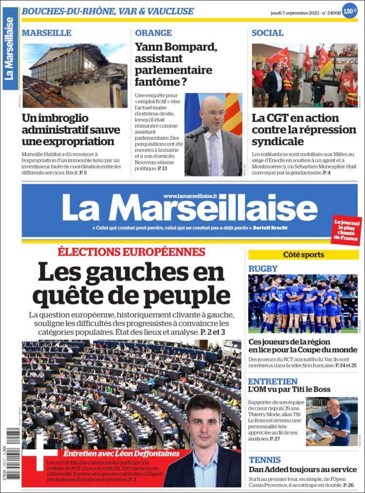 Portada de La Marseillaise (Francia)