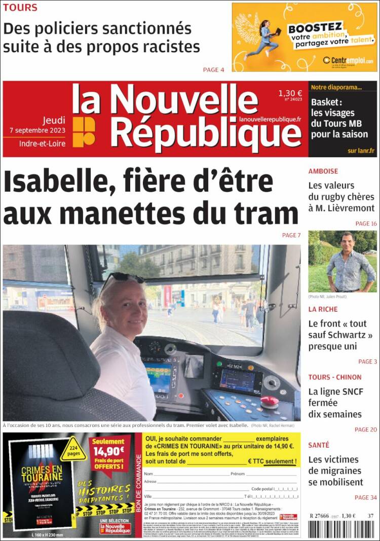 Portada de La Nouvelle Republique (Francia)