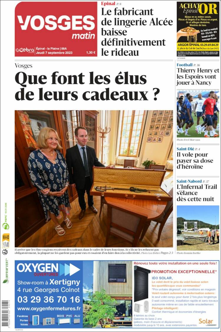 Portada de Vosges Matin (Francia)