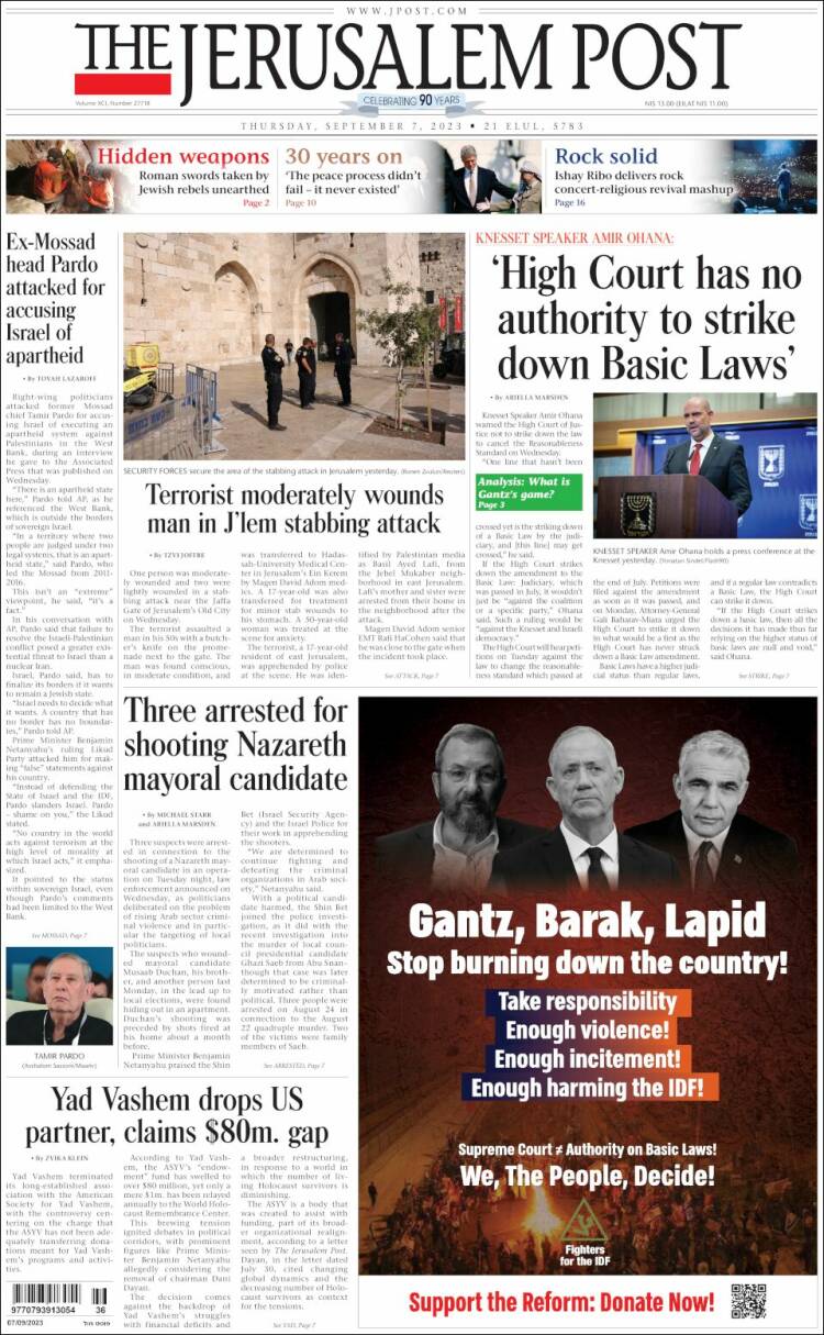 Portada de The Jerusalem Post (Israel)