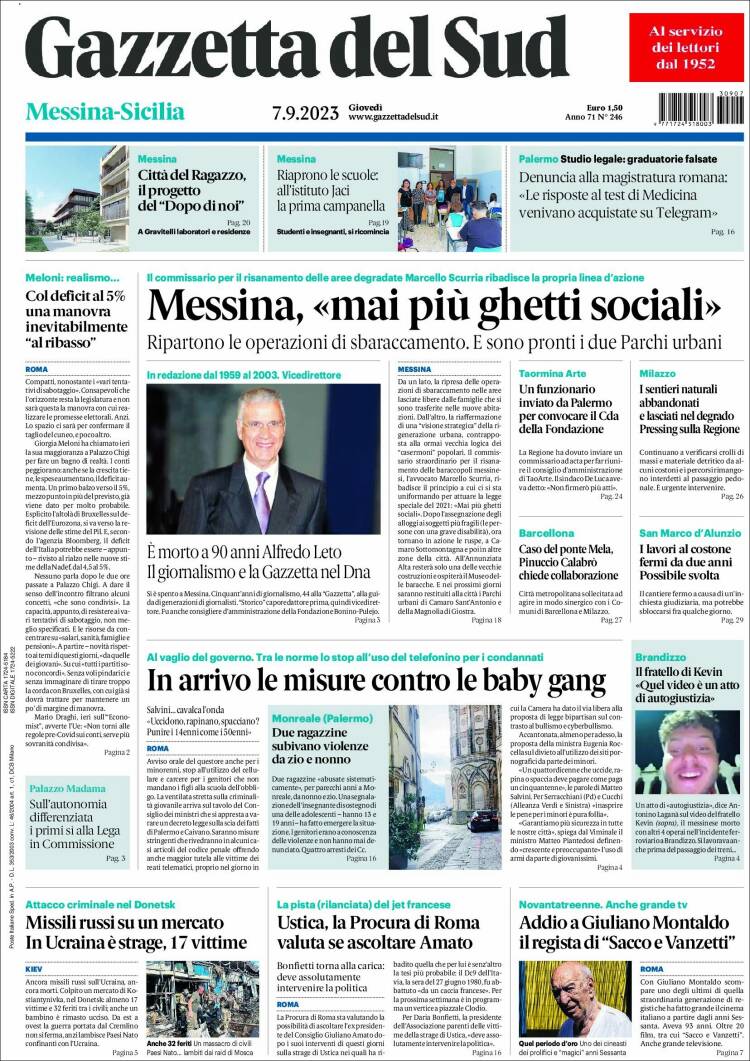 Portada de Gazzetta del Sud (Italia)