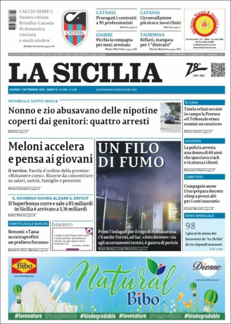 Portada de La Sicilia (Italia)