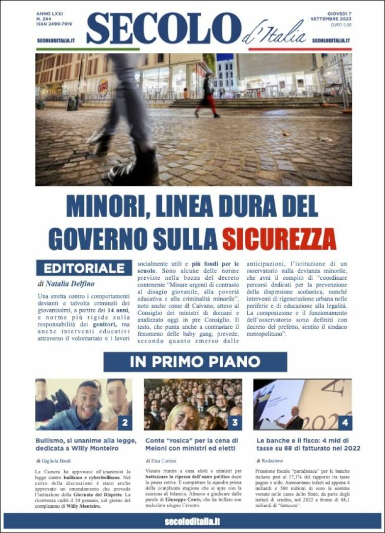 Portada de Secolo d'Italia (Italia)