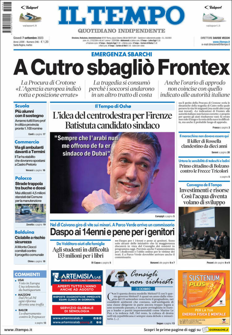 Portada de Il Tempo (Italia)