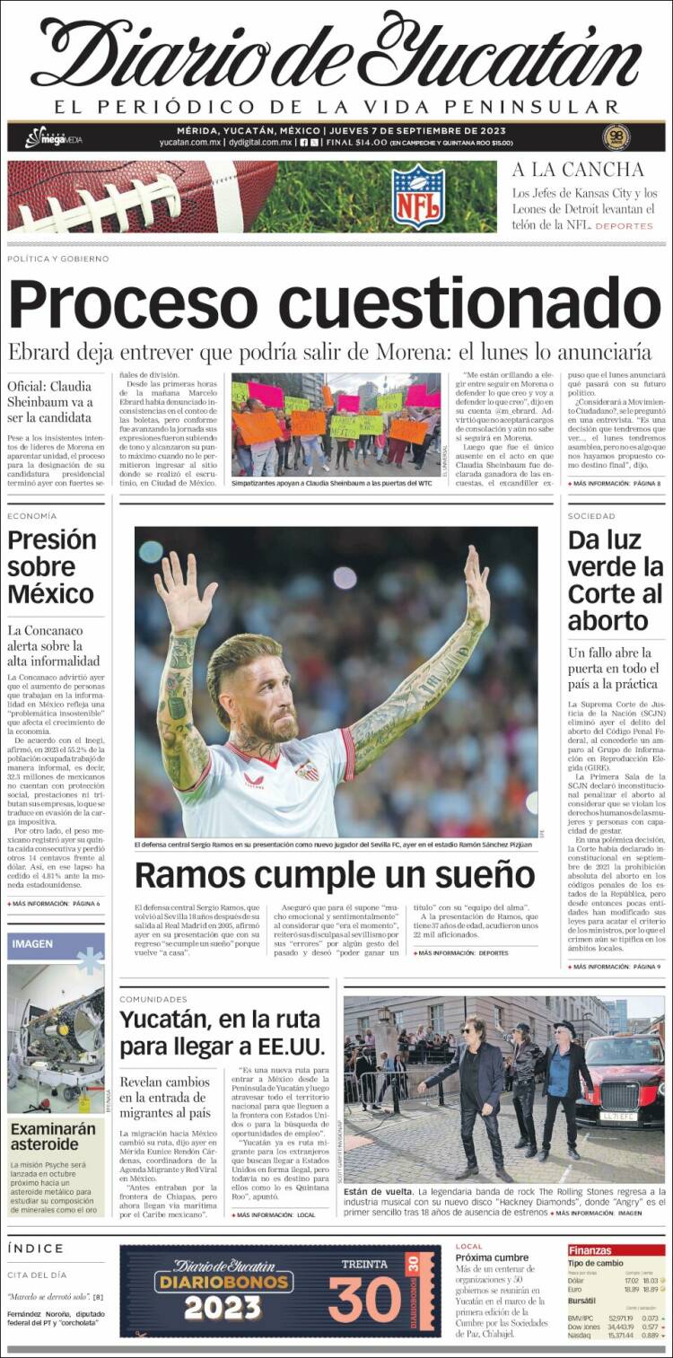 Portada de Diario de Yucatán (México)