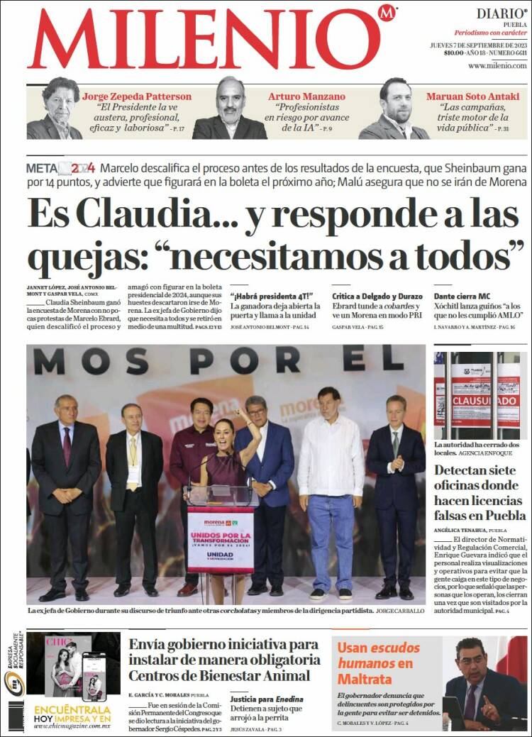 Portada de Milenio de Puebla (México)