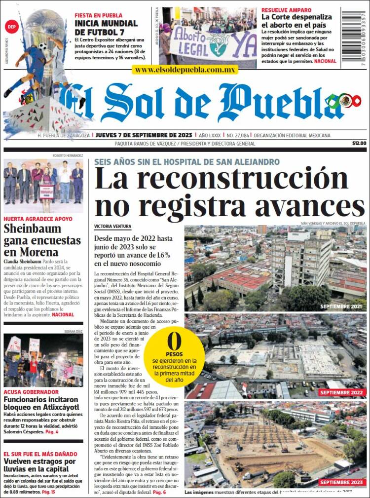 Portada de El Sol de Puebla (México)