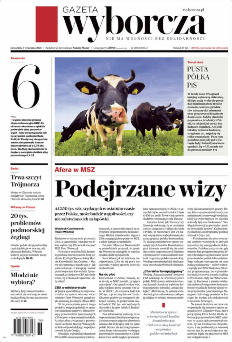 Portada de Gazeta Wyborcza (Polonia)