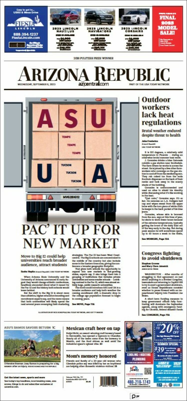 Portada de Arizona Republic News (USA)